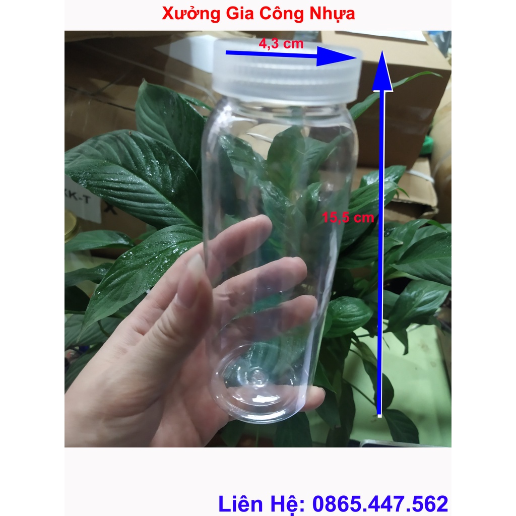 Chai Nhựa Tròn Cổ Rộng 330ml. Chai Đựng Trà Sữa Nắp Trắng