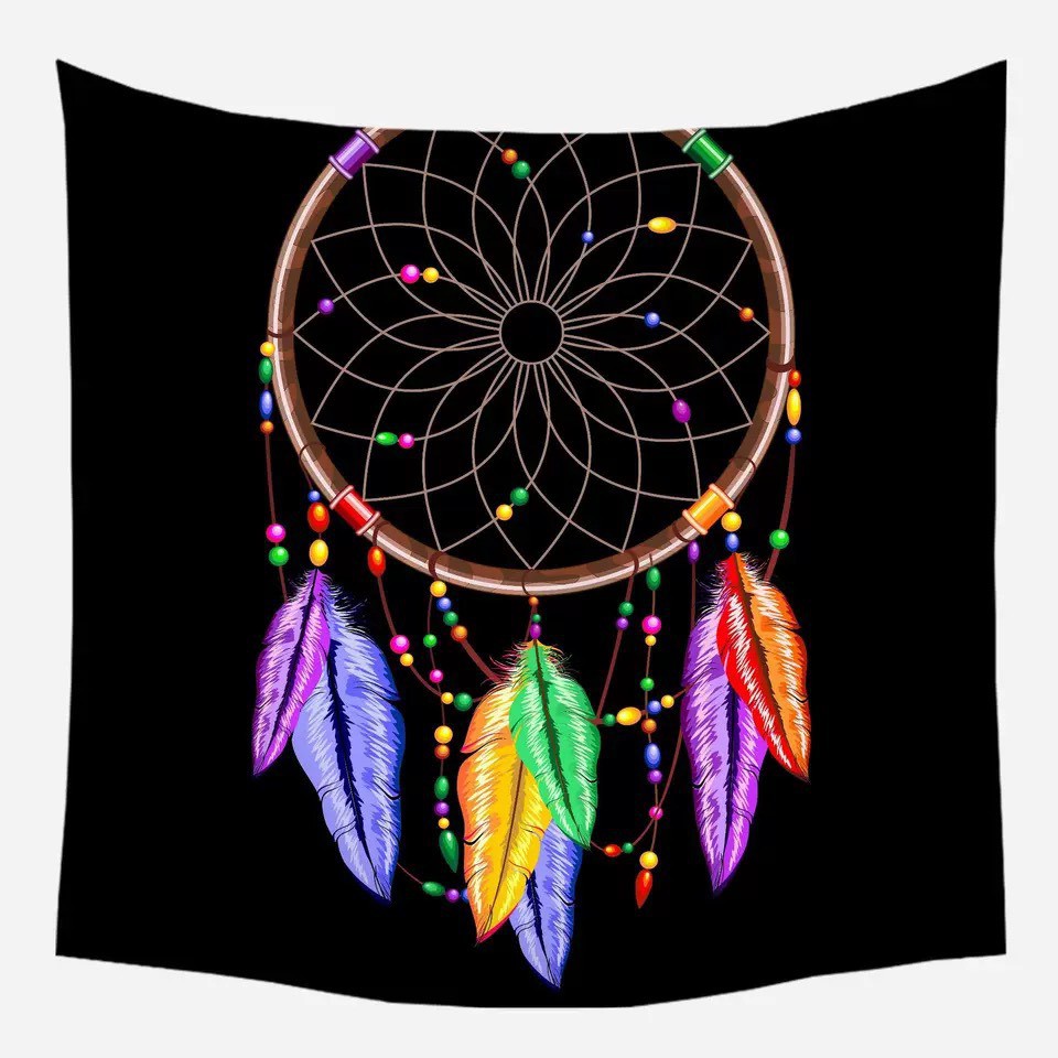 Tranh vải treo tường Decor phòng phong cách Vintage dreamcatcher  KÍCH THƯỚC LỚN 150x130cm Tặng Kèm Móc Treo, Dinh đóng