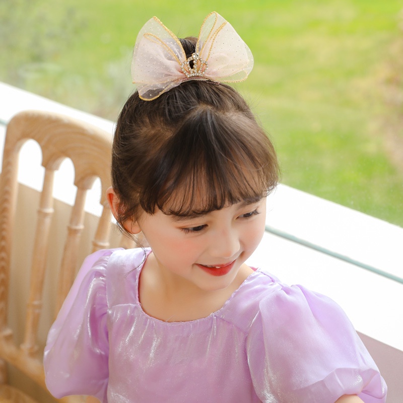 Kẹp Tóc Hình Nơ / Vương Miện 3D Bằng Lưới Phong Cách Vintage Thời Trang Cho Bé Gái