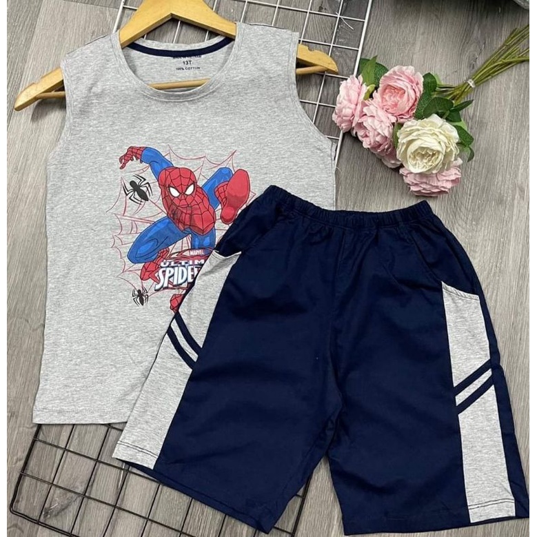 Bộ ba lỗ bé trai size đại hàng công ty chất cotton loại 1 dày dặn co dãn 20-35kg