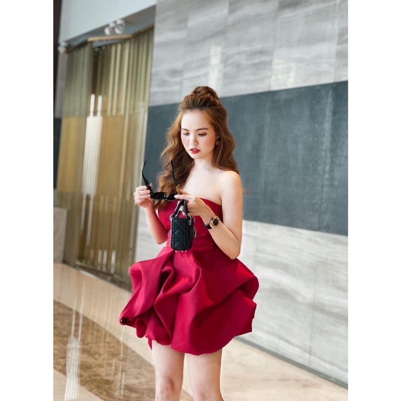 Ms1235T Đầm suông bí hoa hồng cúp ngực xinh xắn - Đầm thiết kế đi tiệc nổi bật