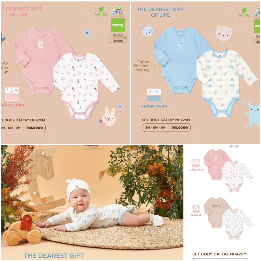 Set 2 body dài tay Lullaby NH339M (Body chip, Bodysuit)
