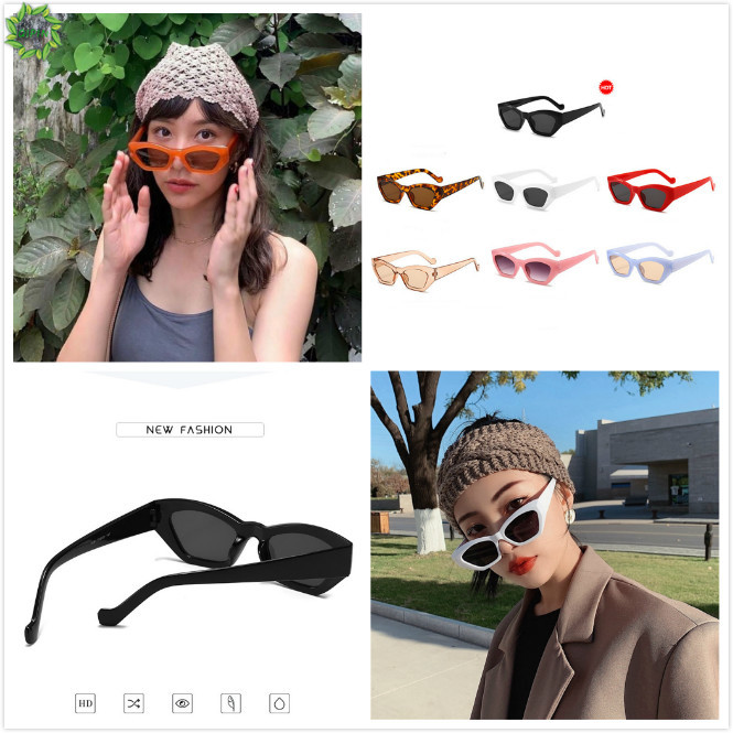 Cod Qipin Korean Cat Eye Sunglasses Women Men Simple Jelly Color Polygon Glasses Eyewear Travel