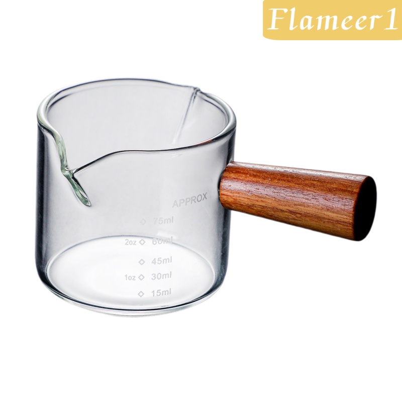 [Flameameer1] Cốc Đo Lường Trong Suốt Với Tay Cầm Bằng Gỗ Cho Quầy Barista