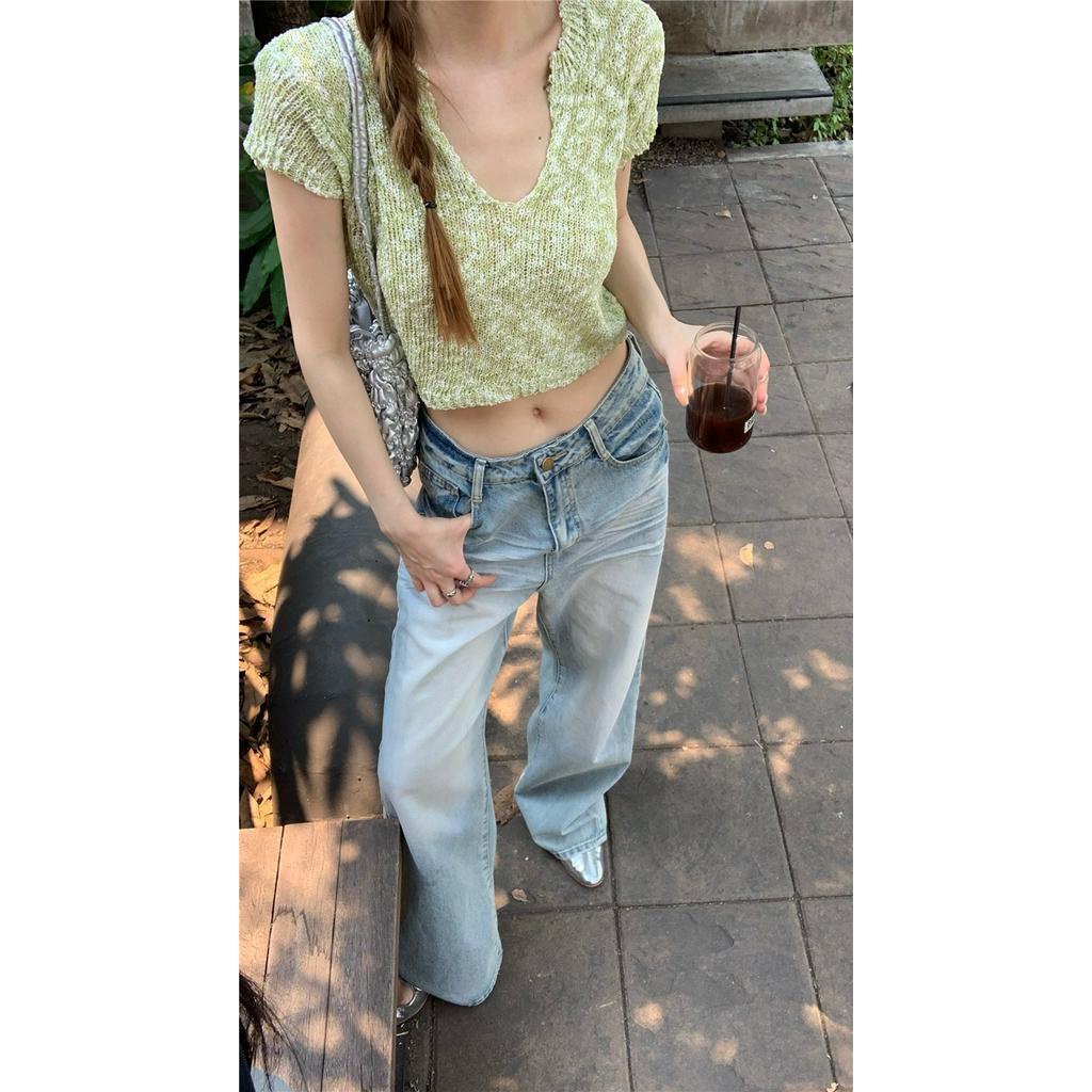 Áo Thun Dệt Kim Cổ Chữ V Dáng Ôm Thời Trang Mùa Hè 63098