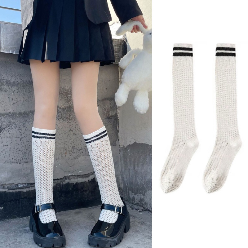 Vớ Cao Đến Đầu Gối In Họa Tiết Sọc Trắng Đen Phong Cách Anh Quốc Cổ Điển Thời Trang Cho Nữ