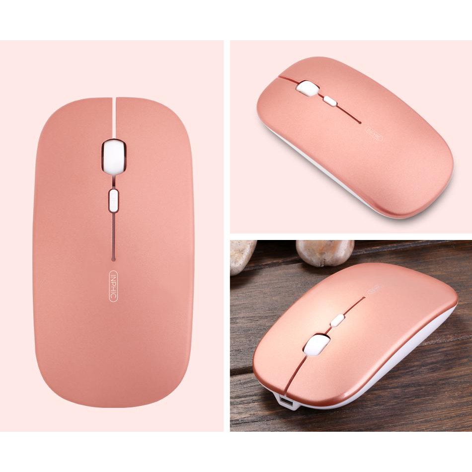 Chuột không dây màu Hồng dễ thương Cute giá rẻ tự sạc chống ồn kết nối Bluetooth Wifi cho máy tính, macbook, laptop