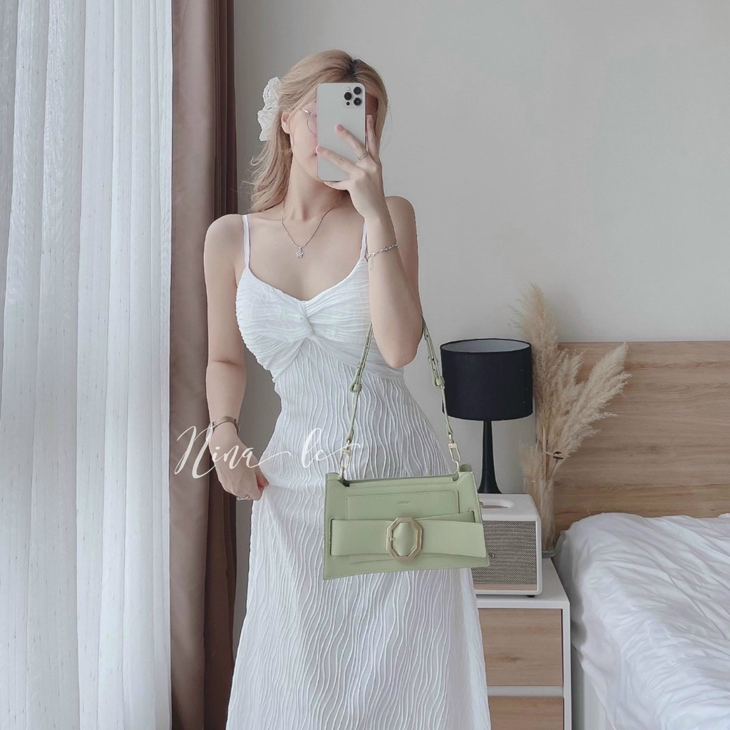 đầm xòe hai dây dáng dài nhún ngực, thiết kế tinh tế nổi bật