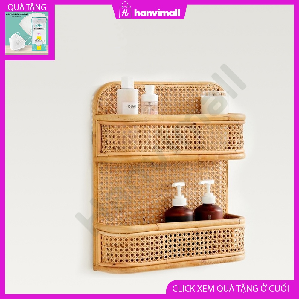 Kệ 2 tầng treo tường làm từ mây Kệ mây tre thủ công