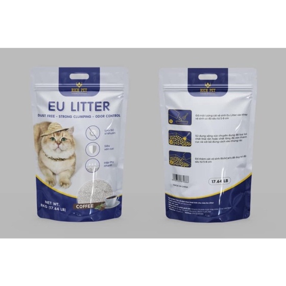 EU LITTER Cát vệ sinh siêu vón siêu ít bụi - Cát vệ sinh cho mèo EU Litter đủ mùi CAFE &amp; BẠC HÀ