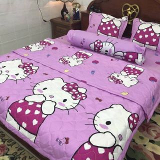 Set 5 món chăn ga gối helo kitty hồng cotton poly