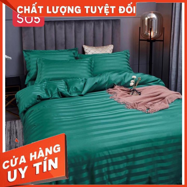 [Xả kho] Chăn ga cotton lụa sọc 3 phân, hàng cao cấp NoBrand