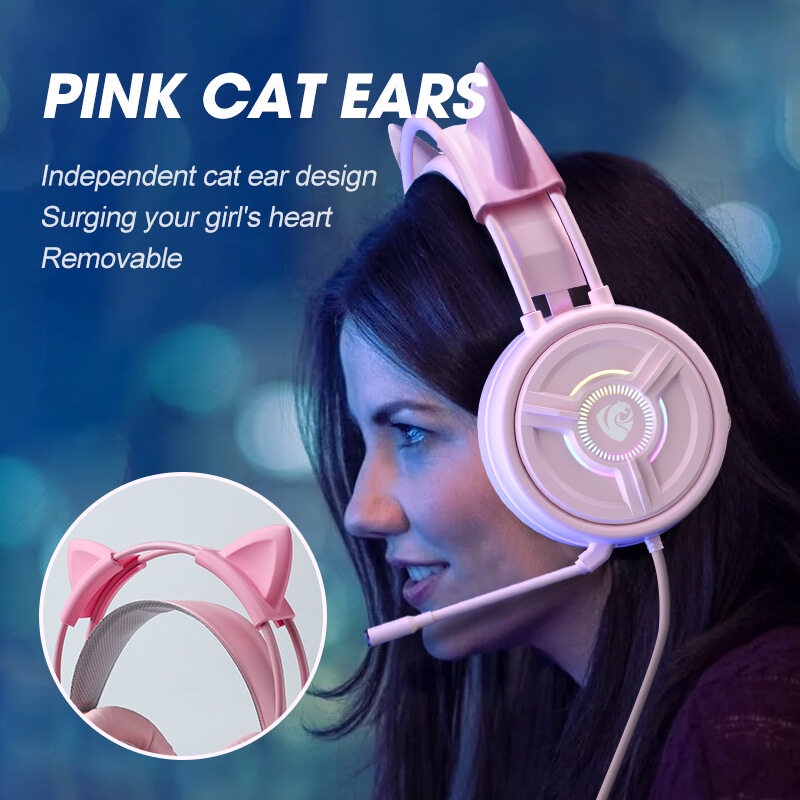 【Spot】Local Delivery High-quality Cute Cat Ears Eat Chicken Head-mounted Wired Gaming Desktop Laptop Headset Built-in Mi