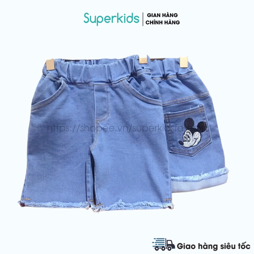 Quần jean, quần bò đùi họa tiết thêu Mickey cho bé 10-25kg QATE790