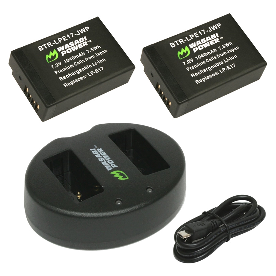 Combo 2 Pin Và Sạc Đôi WASABI LP-E17 dành cho Canon EOS R8 R50 EOS RP 750d 760d Kiss X8L T6s T6i 800D Canon EOS M3