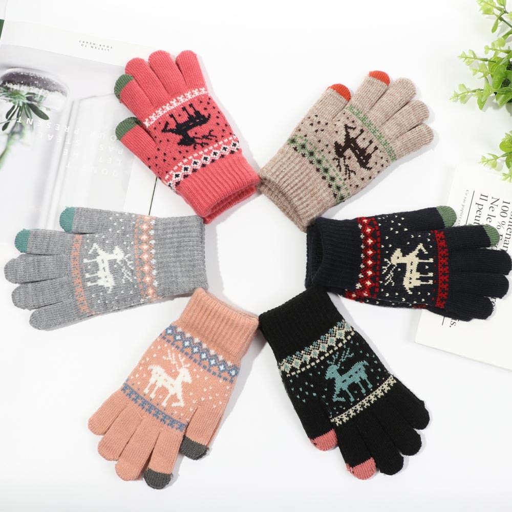 forever  Women Knitted Full Finger Gloves Elk Deer Snowflake Touch Screen Mittens Winter Warm Christmas Gift