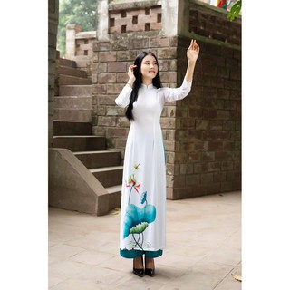 ÁO DÀI TRẮNG IN SEN 3D TẠO ĐIỂM NHẤN CHUẨN ĐẸP Y HÌNH