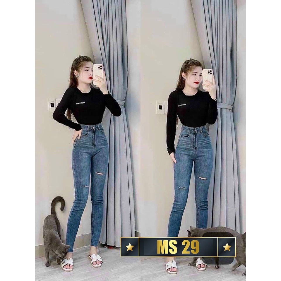 Quần jean nữ rách lưng cao phối túi kiểu skinny ôm dáng, quần bò nữ đẹp co giãn thời trang A-T Fashion - MQ522 | BigBuy360 - bigbuy360.vn