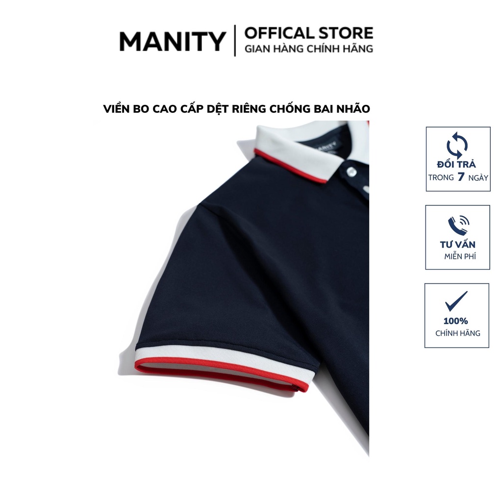 Áo Polo nam MANITY tím than phối cổ trắng thêu logo vải cá sấu Cotton xuất khẩu, chuẩn form, sang trọng - PLM006