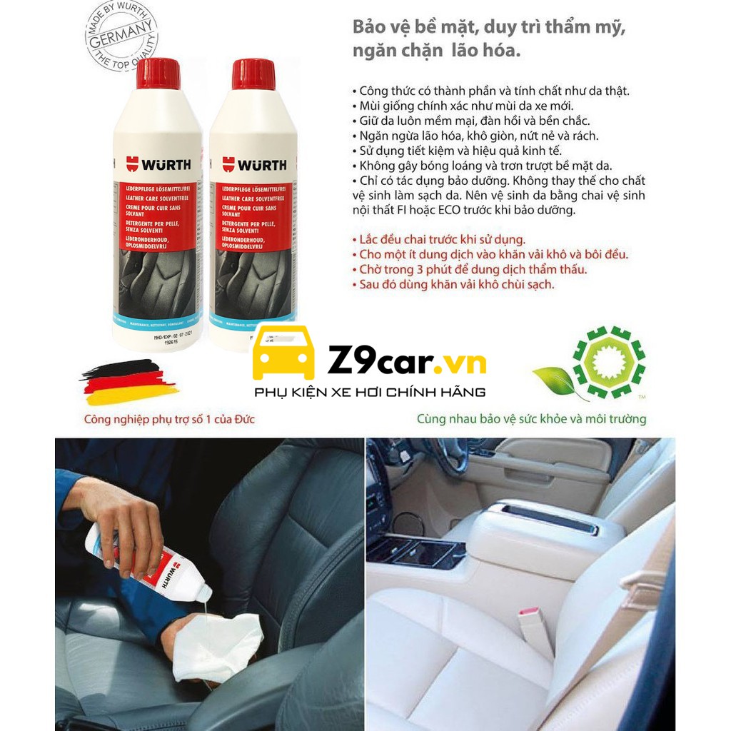 Dưỡng da nội thất ô tô Wurth Leather Care PHIÊN BẢN MỚI 2022 [CHÍNH HÃNG]  - Dùng được cả cho giày, túi xách, áo da, sof