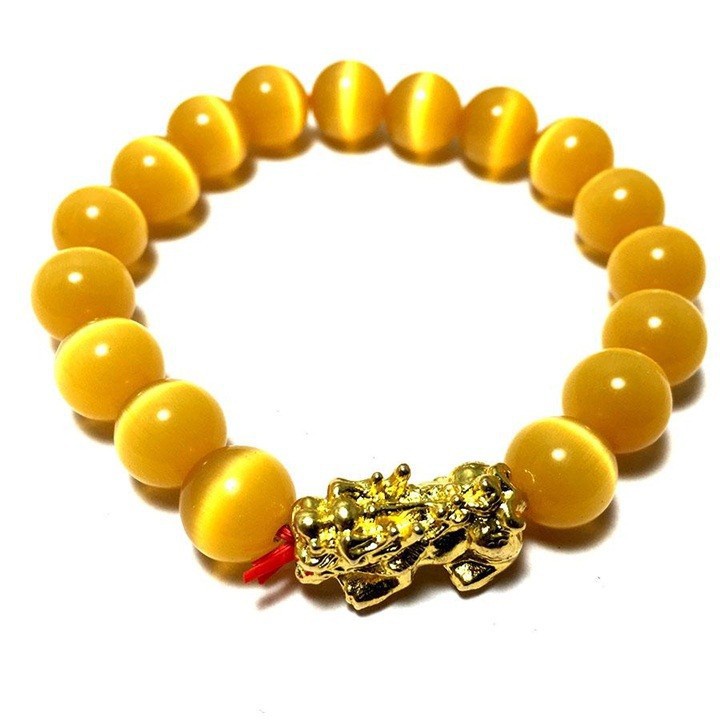 Vòng tay chuỗi hạt 10 mm phối Tì Hiu bạc mạ vàng 24k có nhiều màu