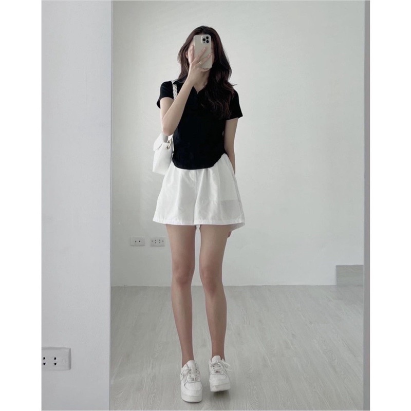Set Short Kèm Áo Vạt Bầu  Nữ [FREESHIP]  Bộ đồ quần sooc đùi ống rộng và thun body dáng ôm cộc tay Ulzzang
