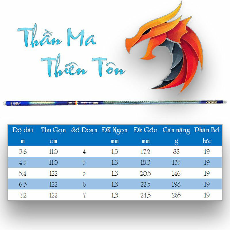 Cần tay cần đơn Thần Ma Thiên Tôn 6H 3m6, 4m5, 5m4, 6m3,7m2