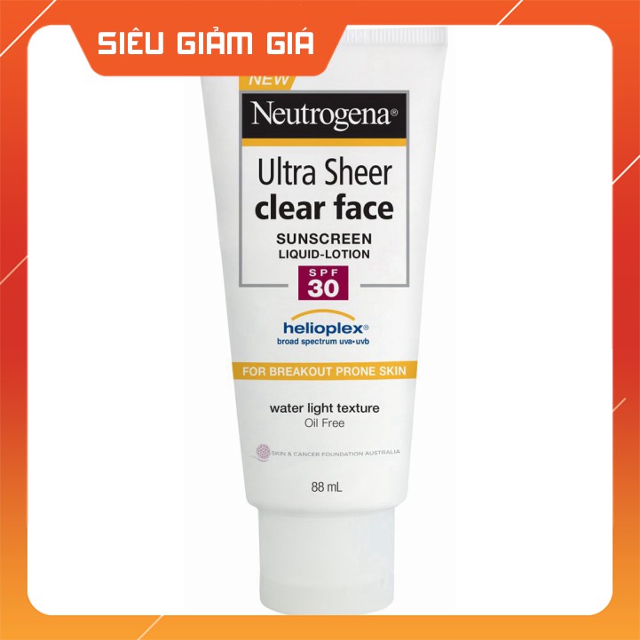 (CHÍNH HÃNG) Kem Chống Nắng Neutrogena Clear Face SPF 55 88ml (Dạng Tuýp)