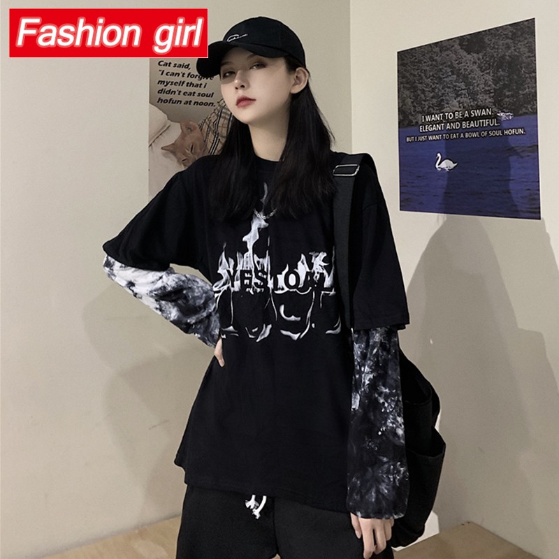 Áo thun tay dài giả hai lớp phong cách Unisex