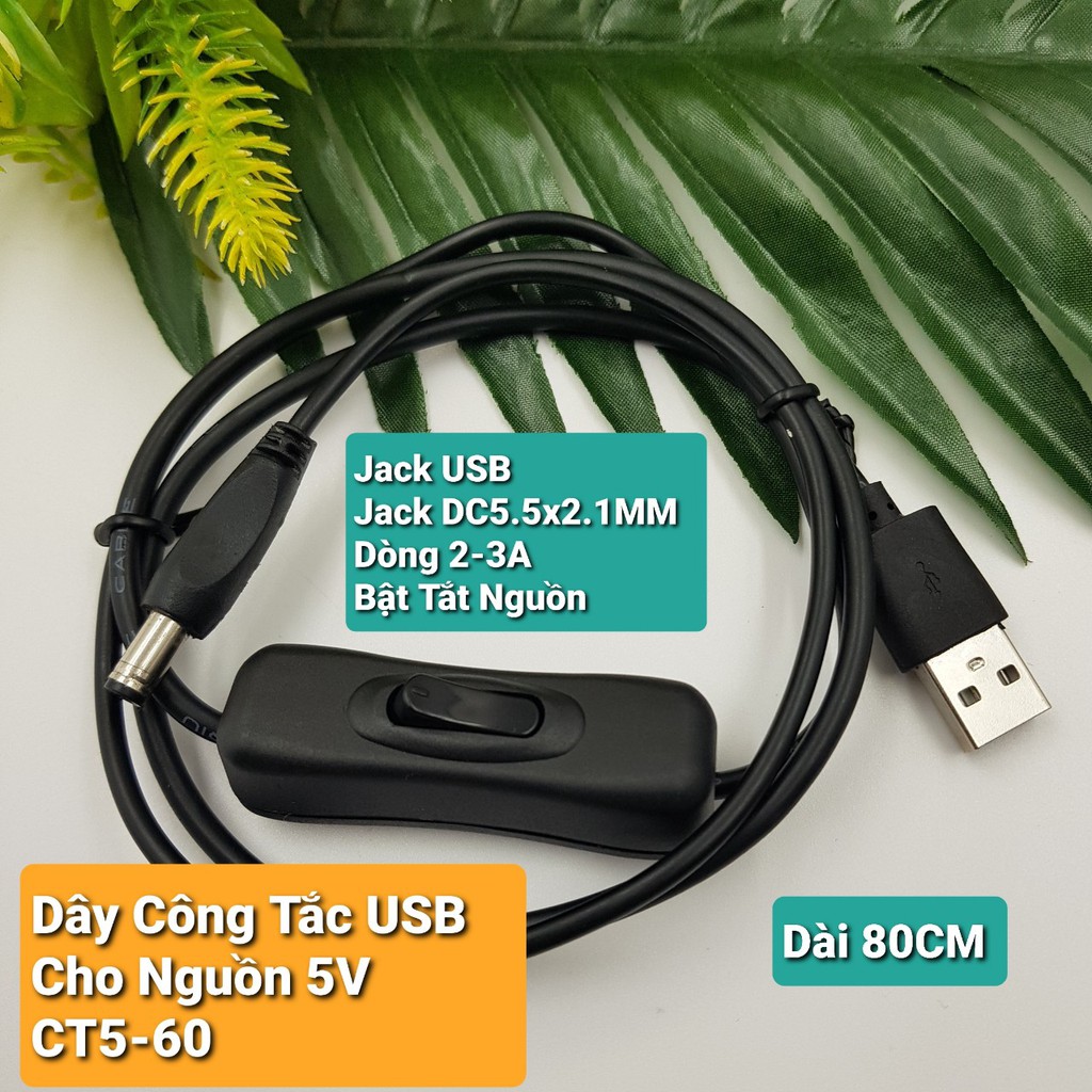 Dây Công Tắc USB Cho Nguồn 5V CT5-60 Dài 80Cm, Công Tắc Cho Quạt, Cho Nguồn