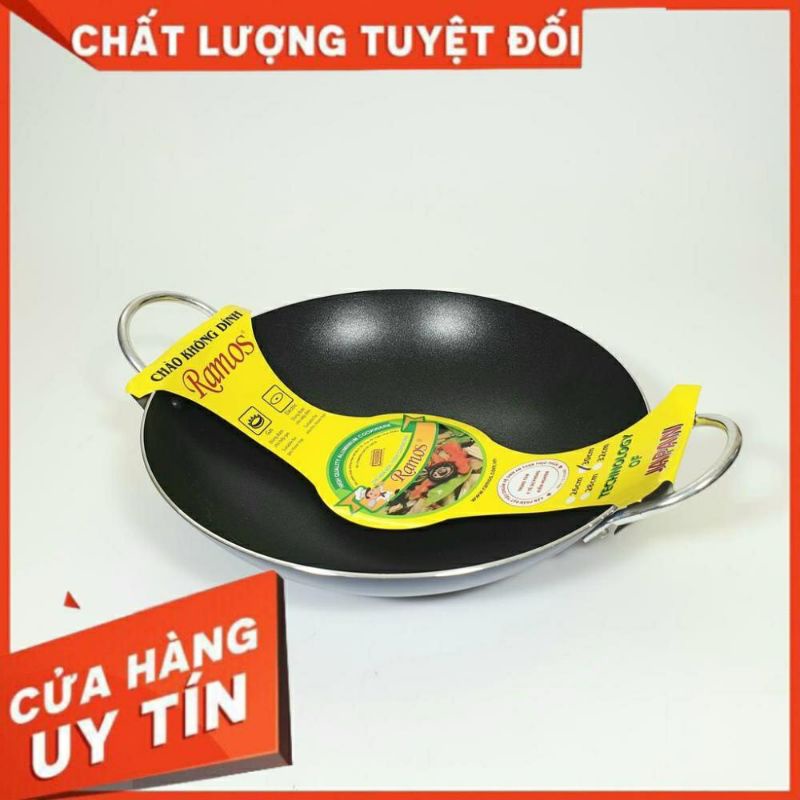 (CHÍNH HÃNG)Chảo bầu nhôm  chống dính 2 quai RAMOS ,Chảo chống dính ,chảo bầu chống dính đủ size từ 20_46 cm