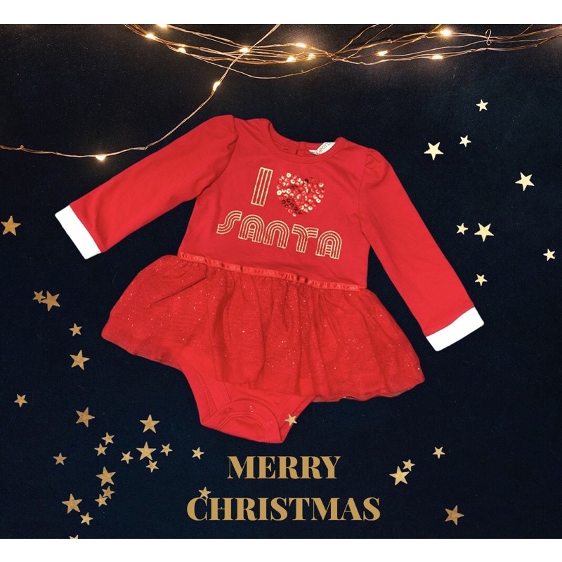 Body váy thun cotton George UK màu đỏ mẫu noel I love Santa phối chíp và tùng váy lưới tutu đính kimsa