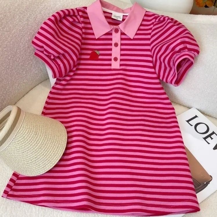 Đầm Thun Polo Kẻ Sọc Cổ Búp Bê Thời Trang Cho Bé Gái