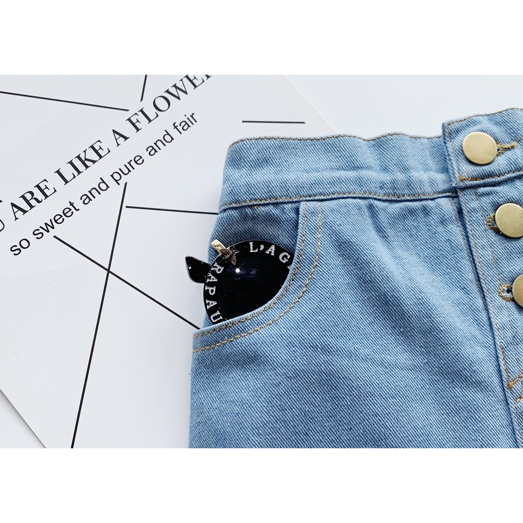 Chân váy denim phối viền ren cho bé gái