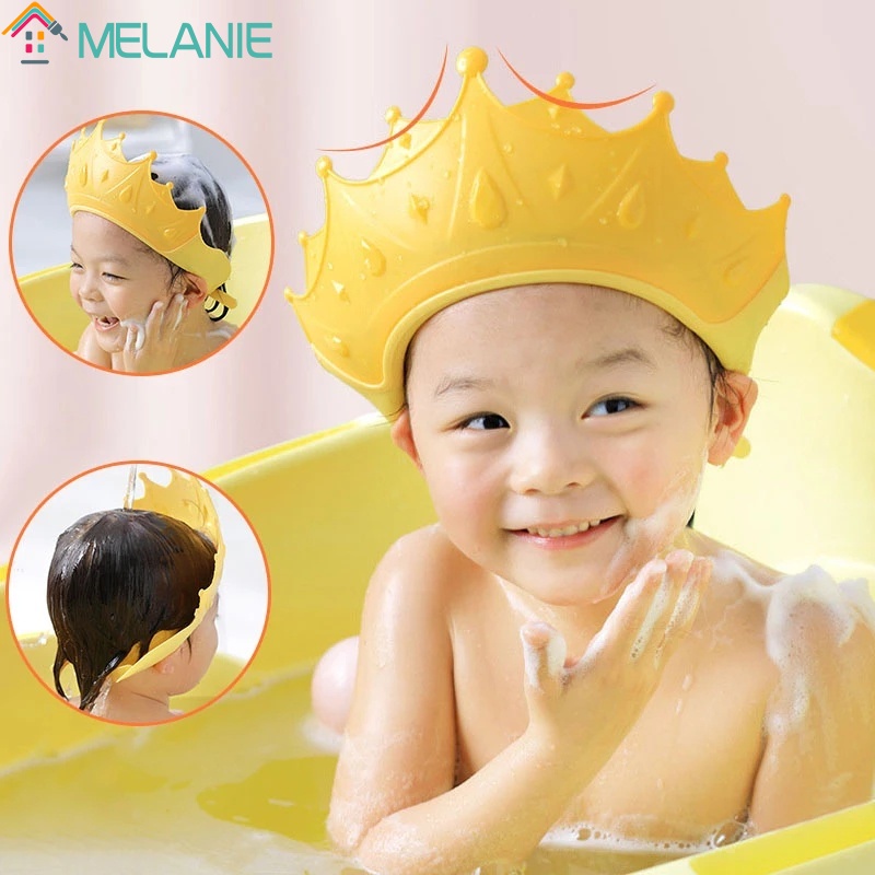 Mũ Gội Đầu / Bảo Vệ Mắt Co Giãn Mềm Mại Dày Dặn Hình Vương Miện Hoạt Hình Có Thể Điều Chỉnh