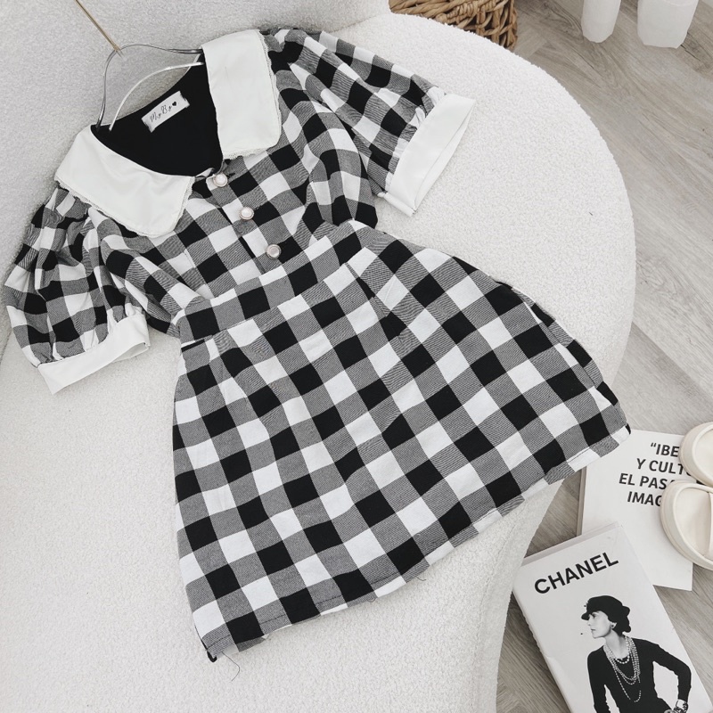 SET ÁO CARO CỔ SEN TRẮNG + CHÂN VÁY CARO