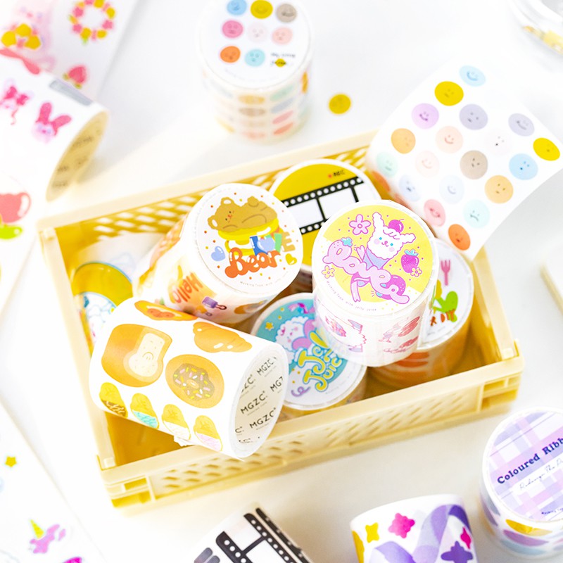 Cuộn washi tape MgCity Marshmallows size 5.5cm x 3m sticker hình dán confetti polcos trang trí sổ tay | BSW092