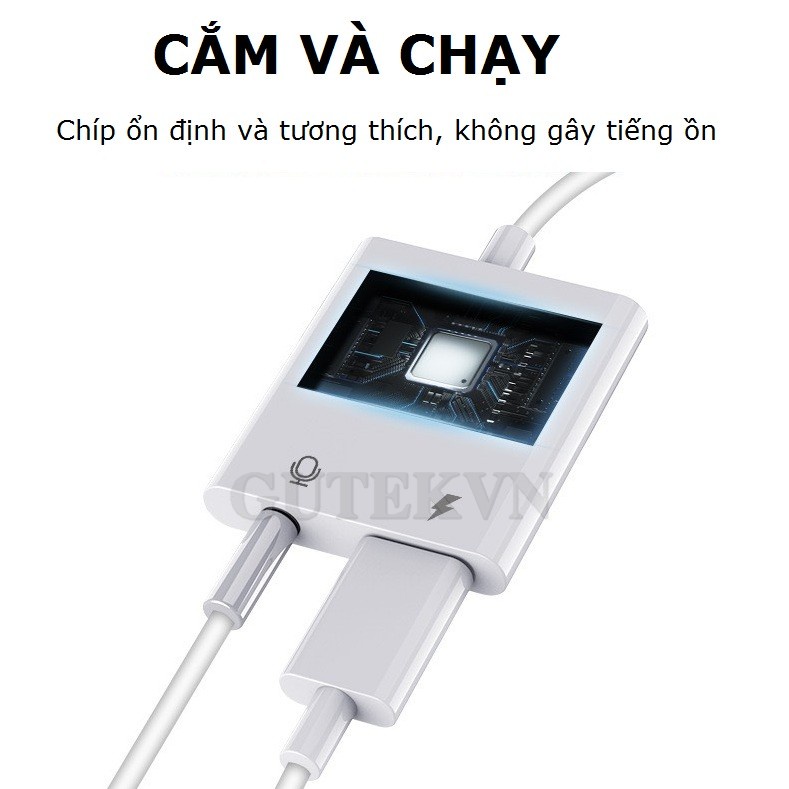 Dây cáp chuyển đổi tai nghe cổng giắc 3.5mm sang chân cắm Iight kèm cổng sạc an toàn-Gutek A3