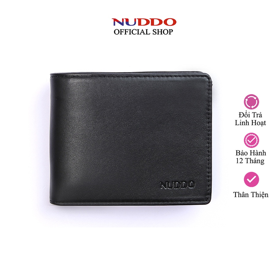 Ví da nam cao cấp kiểu dáng ngang da bò thật vân mịn NUDDO NN005