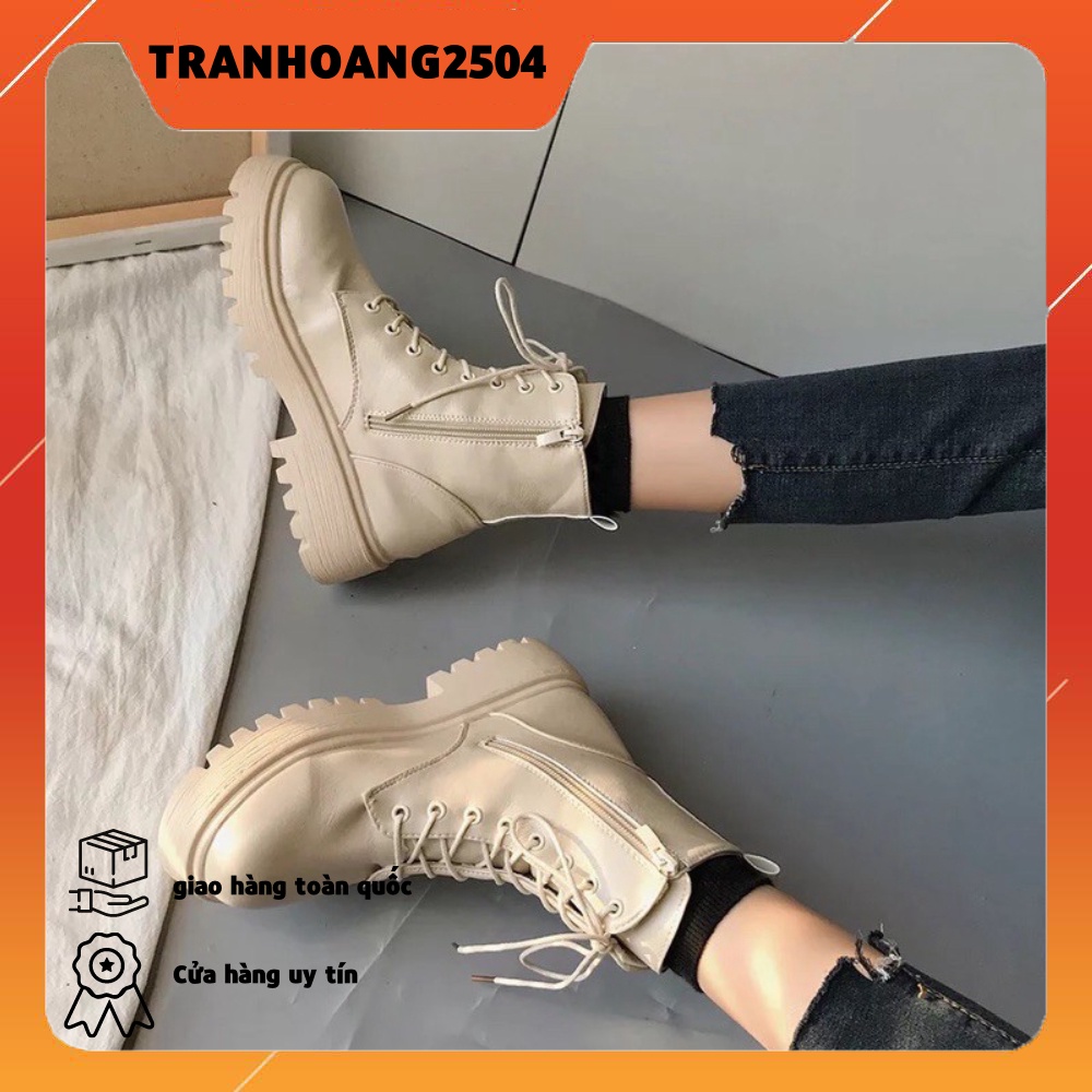Bốt CỔ CAO ĐẾ RĂNG CƯA 5CM (ĐEN-BE) có khoá kéo basic hot hit 2020