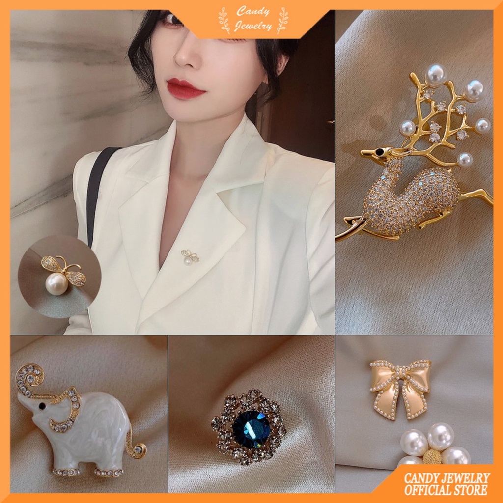 Ghim cài áo MANYUE hình nơ/hươu/bông hoa/voi đính ngọc trai phong cách ngọt ngào thời trang