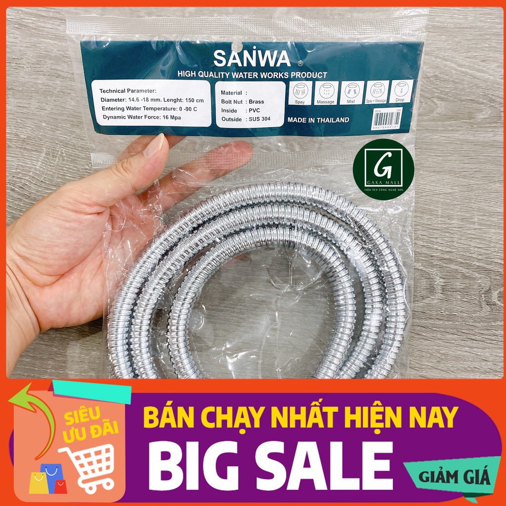 Dây Sen Tắm Sanwa, Inox 304, Nhập Khẩu Thái Lan, BH 1 Năm, Dài 1.5m, Lõi Đồng, Chống Xoắn