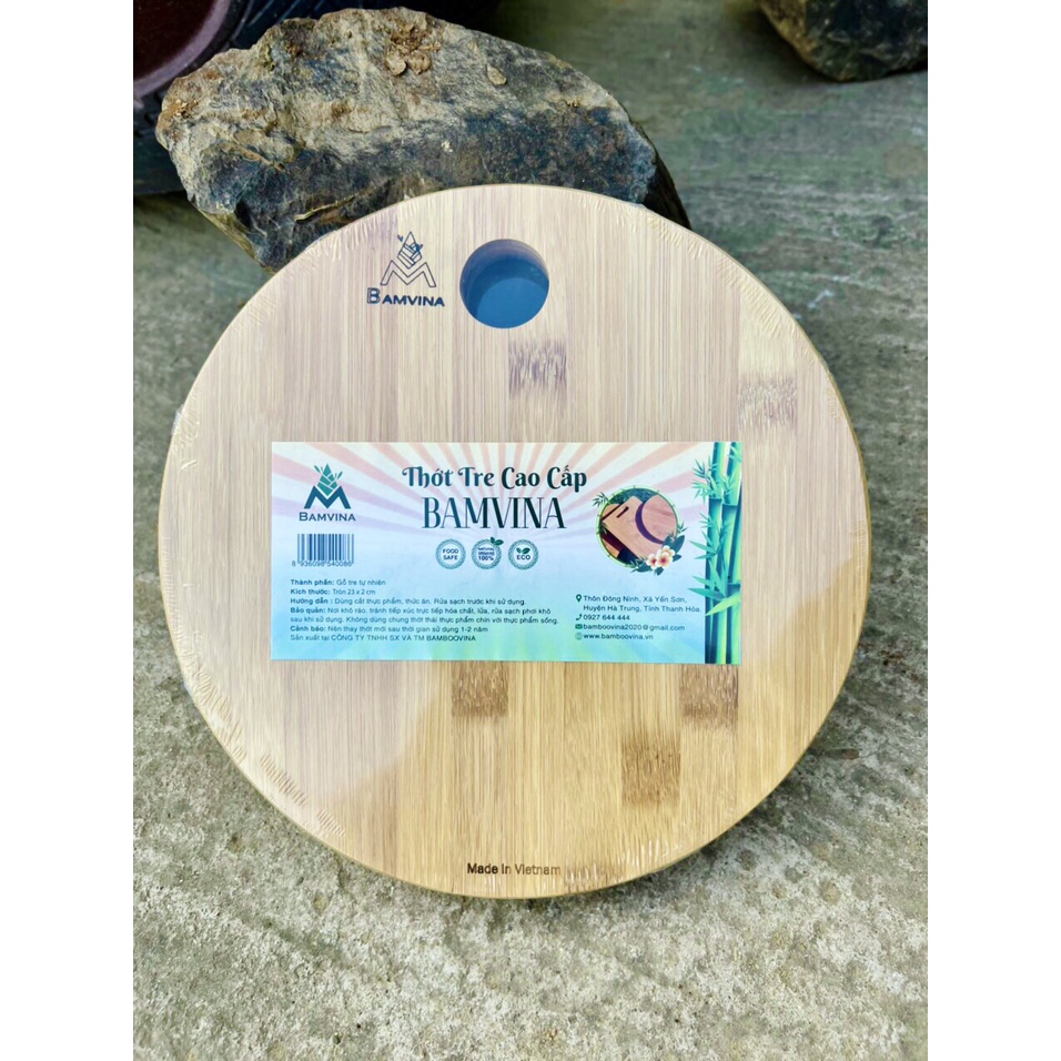 Thớt tre tròn BAMVINA  kháng khuẩn, không tạo mùn đường kính 23cm