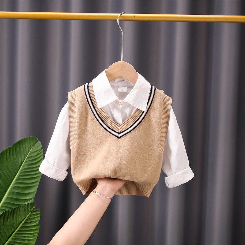 Áo Sweater Dệt Kim Không Tay Thời Trang Thu Đông Cho Bé Trai