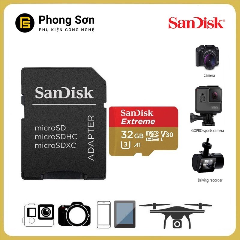 Thẻ nhớ Micro SDHC 32GB Extreme 667x 100mb/s UHS-1 Sandisk | BigBuy360 - bigbuy360.vn