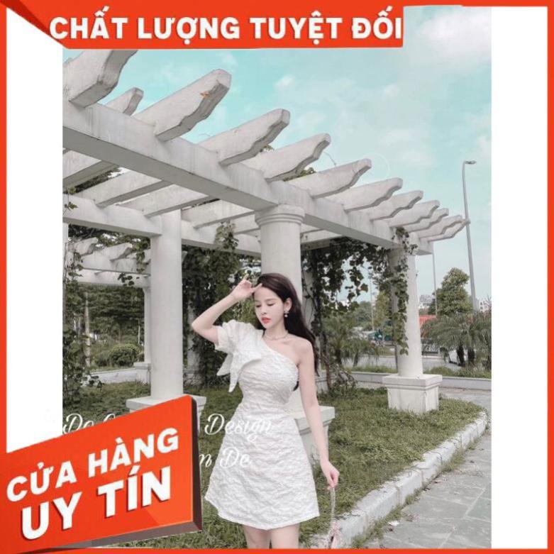 Đầm xoè gấm lệch vai nơ to sang trọng dễ thương - size M/L - MS131V