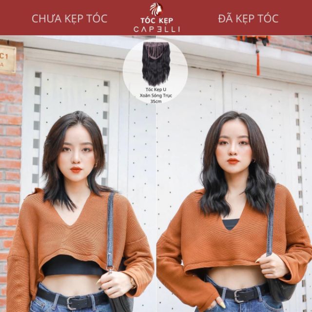 Tóc giả nữ đẹp 💄 FREESHIP 💄 kẹp U nửa đầu xoăn trục ngắn ku17