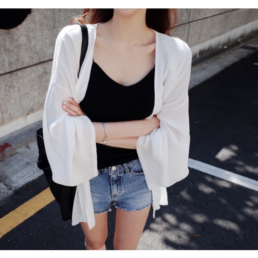 SUXI Áo khoác Cardigan trắng chống tia UV