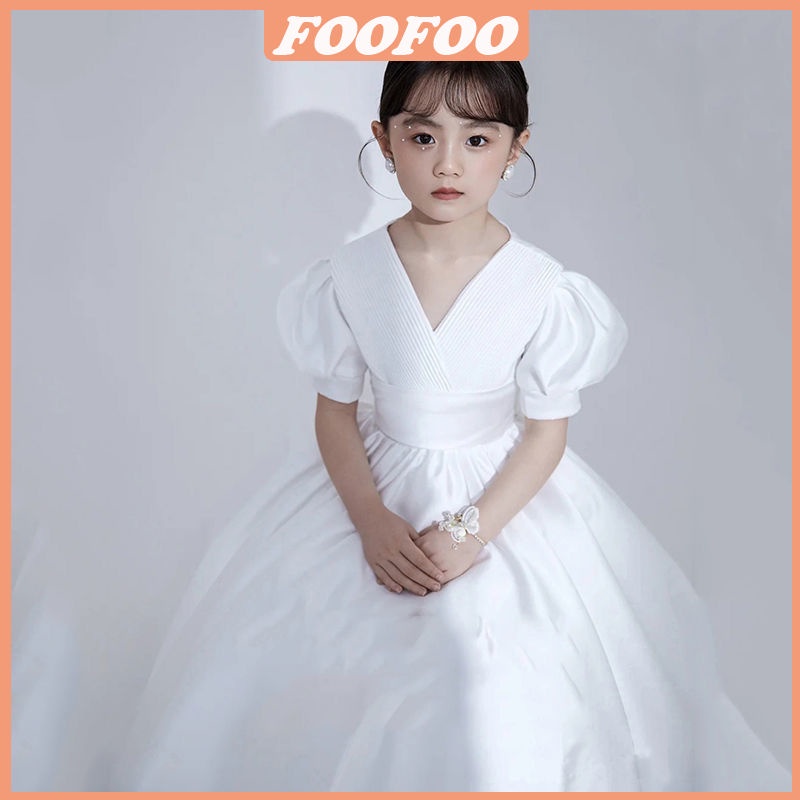 Đầm Công Chúa Dự Tiệc Màu Trắng Đính Hoa Phong Cách Mới Cho Bé Gái