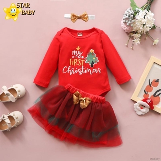 Bộ Trang Phục Giáng Sinh Màu Trơn Dễ Thương Cho Bé Gái Sơ Sinh